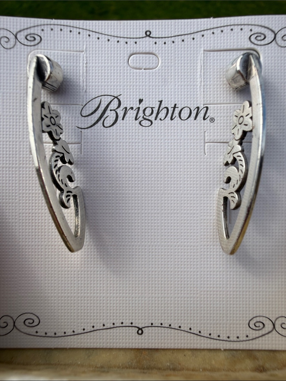 Brighton Silver Floral Scroll Hoop Earrings